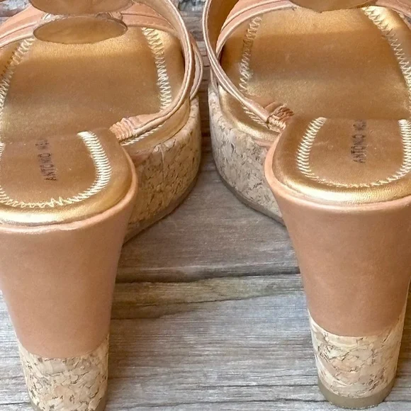 Antonio Melani Jisele Brown Leather Comfort Cork Wedge Heels Slides 9.5M - Picture 4 of 9